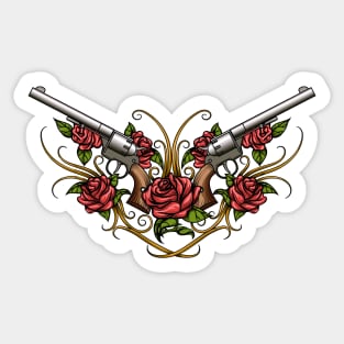 Two Guns and Rose flowers Drawn in  Tattoo Style Sticker